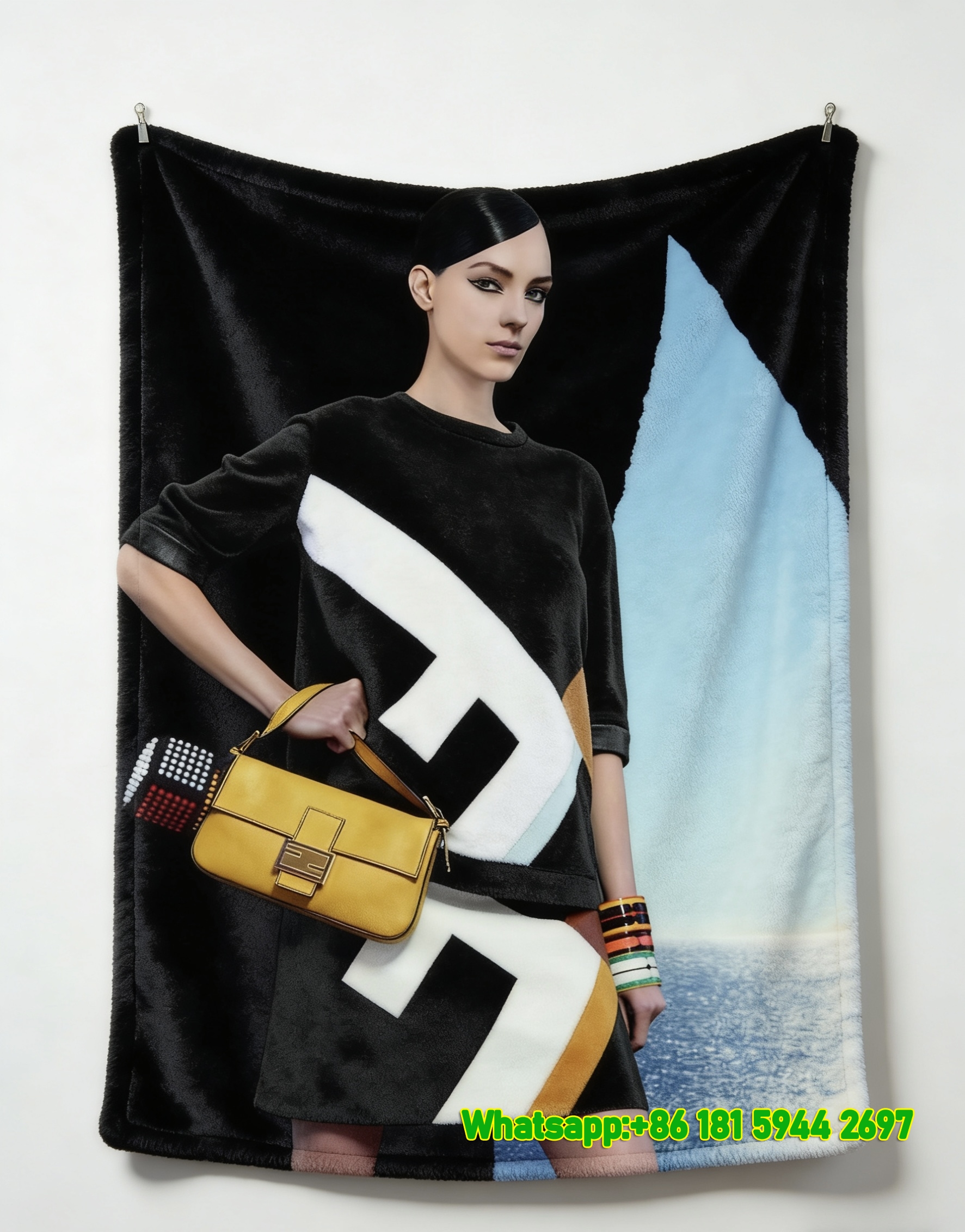 Fendi Yellow Baguette Bag Coastal Fashion Flannel Throw Blanket IMG_9572